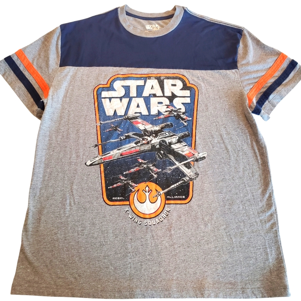 Star Wars Men's T-Shirt X-Wing Squadron Rebel Alliance Vintage Style Gray Blue L